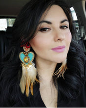 Load image into Gallery viewer, Frida Kahlo Feather Statement Earrings