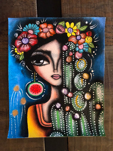 Lady with the Cactus Art / Watercolor painting 8 x 10