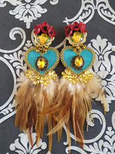Load image into Gallery viewer, Frida Kahlo Feather Statement Earrings