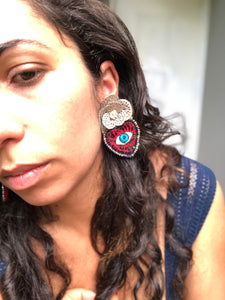 Evil Eye in Red Heart Handmade Earrings