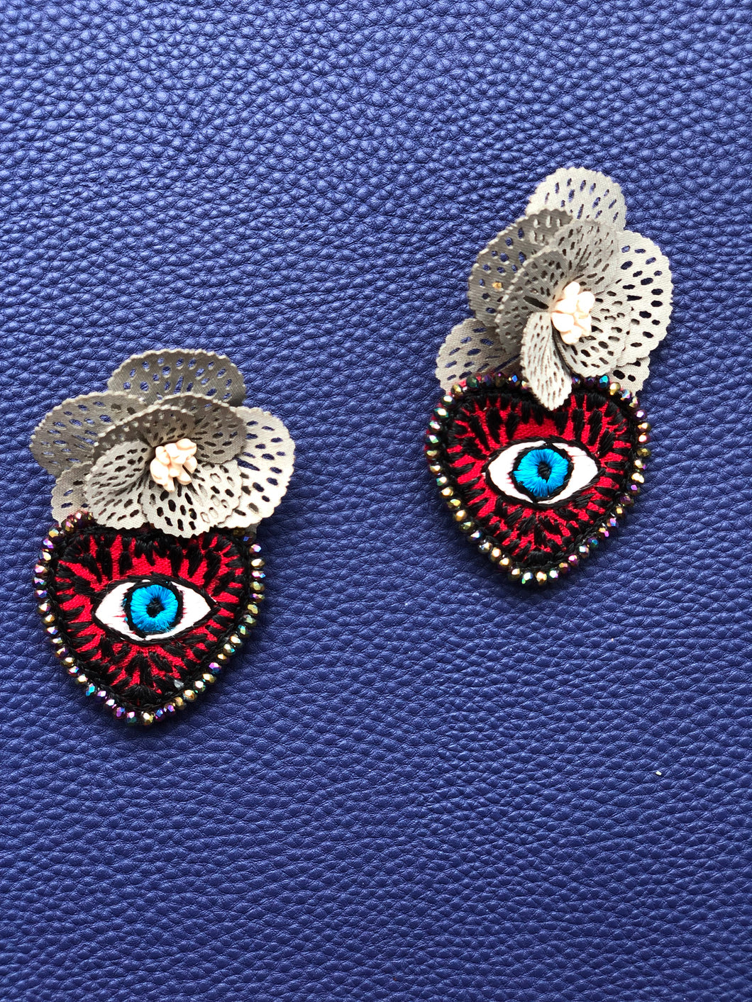 Evil Eye in Red Heart Handmade Earrings