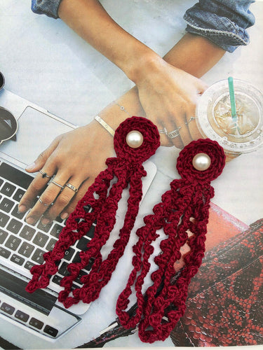 Burgundy Crochet Earrings/ Wine color earrings/ Long Statement Earrings