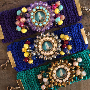 Our Lady of Fatima Purple Crochet Bracelet