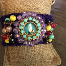 Load image into Gallery viewer, Our Lady of Fatima Purple Crochet Bracelet