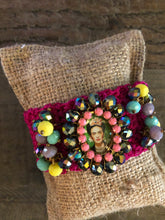 Load image into Gallery viewer, Fucsia Crochet Bracelet with Frida Kahlo Charm
