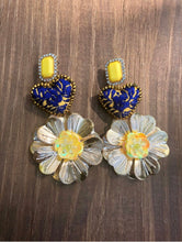 Load image into Gallery viewer, Statement Yellow and Blue Heart Earrings