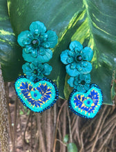 Load image into Gallery viewer, Turquoise Flower Statement Earrings