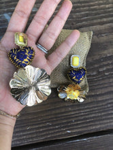 Load image into Gallery viewer, Statement Yellow and Blue Heart Earrings
