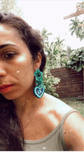 Load image into Gallery viewer, Turquoise Flower Statement Earrings