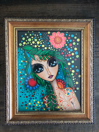Framed hand painted watercolor Portrait - Sweet Girl 8 x 10