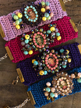 Load image into Gallery viewer, Fucsia Crochet Bracelet with Frida Kahlo Charm